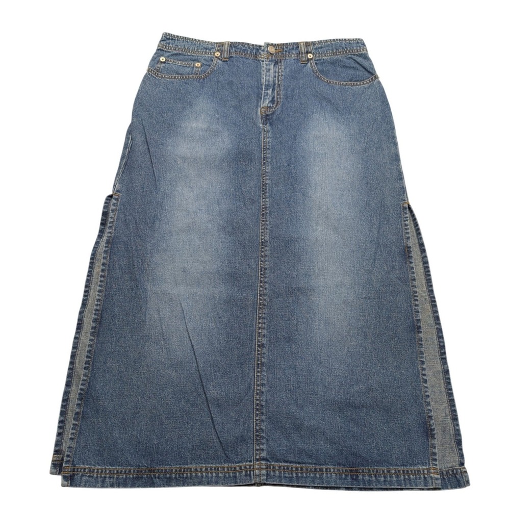 Y2K Arizona Jean Co Denim Maxi Skirt Women 13 Blue Hipster Side Slit A-Line Long